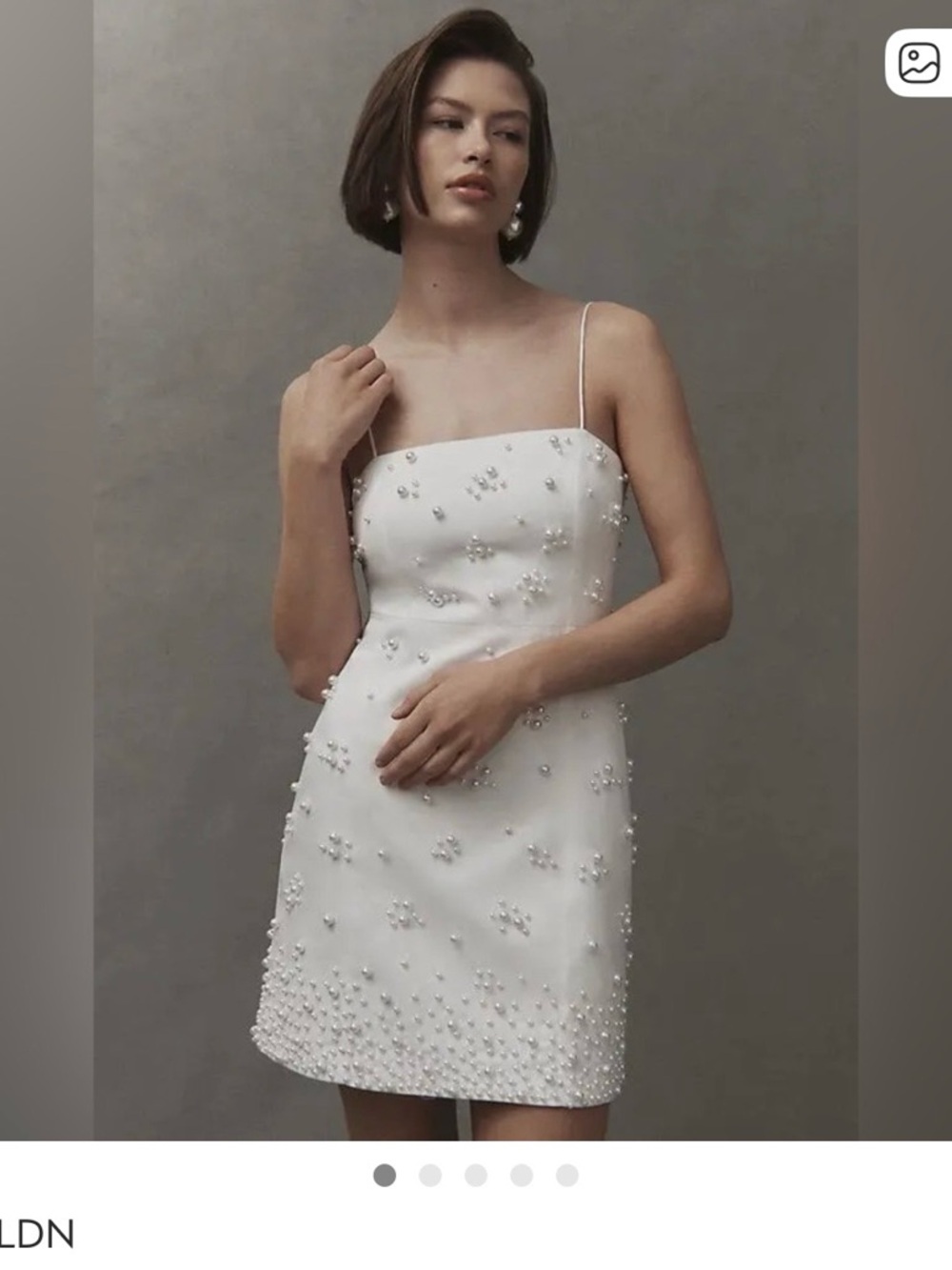 BHLDN White Beaded Spaghetti Strap Mini Wedding Dress